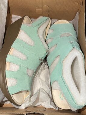 Skechers Women Parallel Stylin Suede Peep-toe Slingback Wedge Sandals Mint US 9W